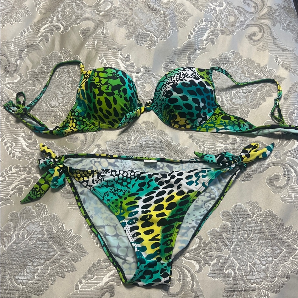 Green and Blue Animal Print Bikini Set
